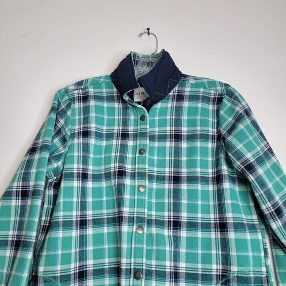 3 X 25 ORVIS women's flannel plaid shirt jacket blue teal size midium shacket - Picture 3 of 13
